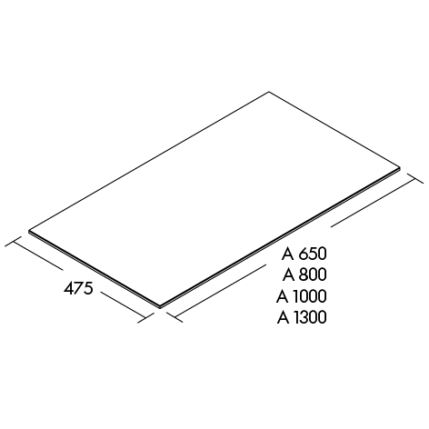 Technical drawing (Glass top shelf - middle – for depth 475 mm)