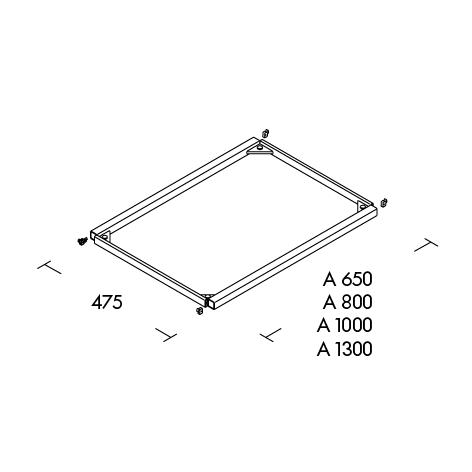 Technical drawing (Shelf frame – with LED lighting 
on two sides – Depth = 475 mm)