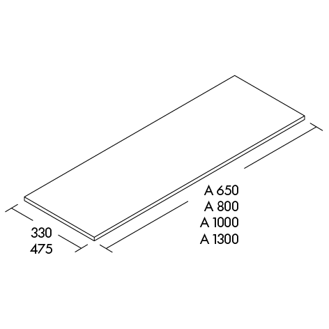 Technical drawing (Wooden top shelf 
for front LED lamp – outer left)