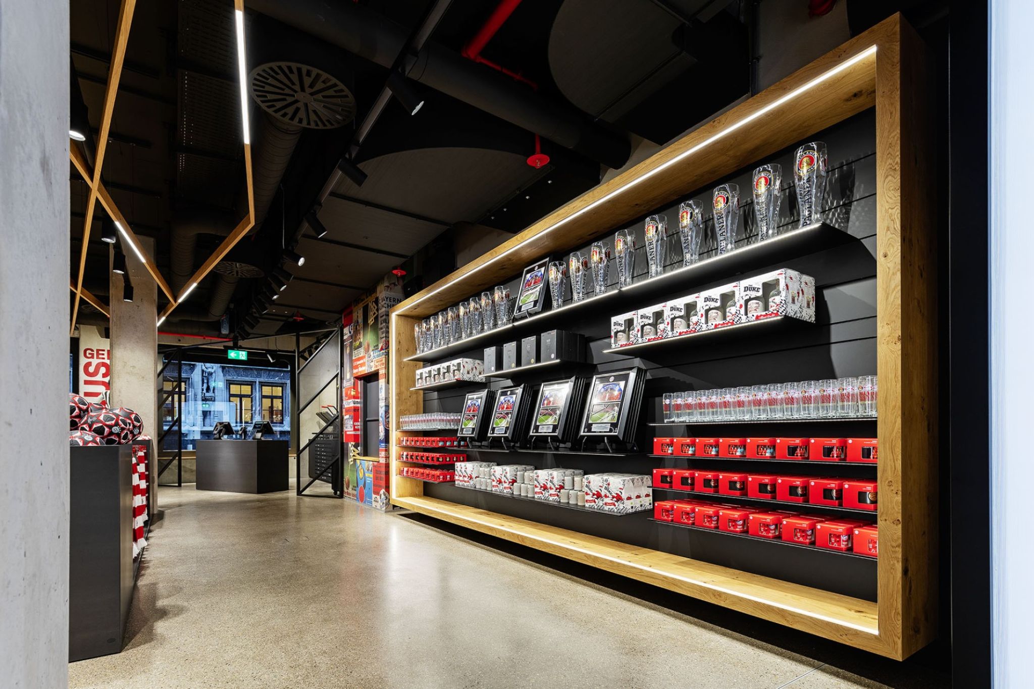 Sales area of a fan store of FC Bayern Munich.