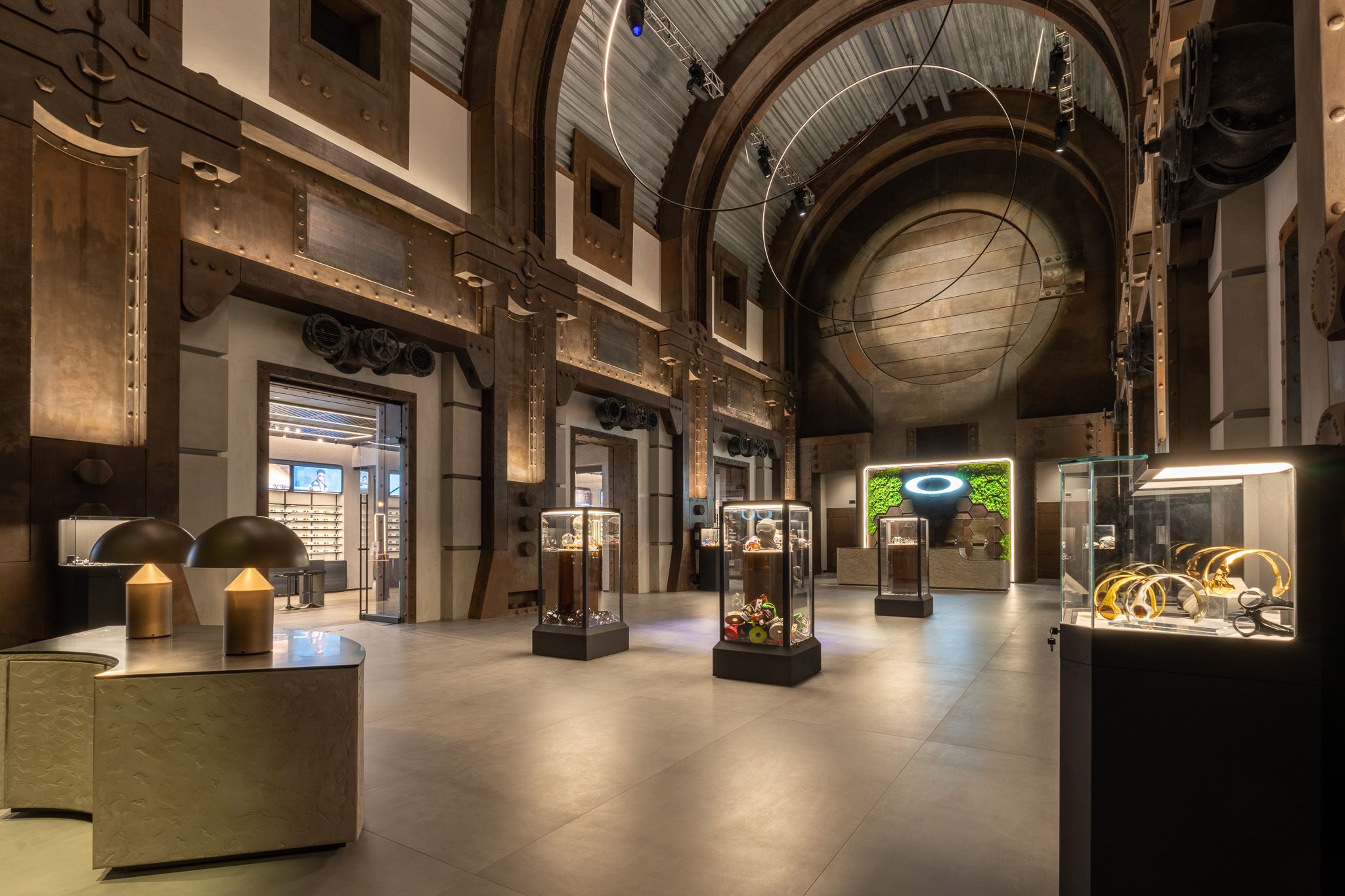 Impressive Lobby Area in Oakley's dystopian headquarters in California.