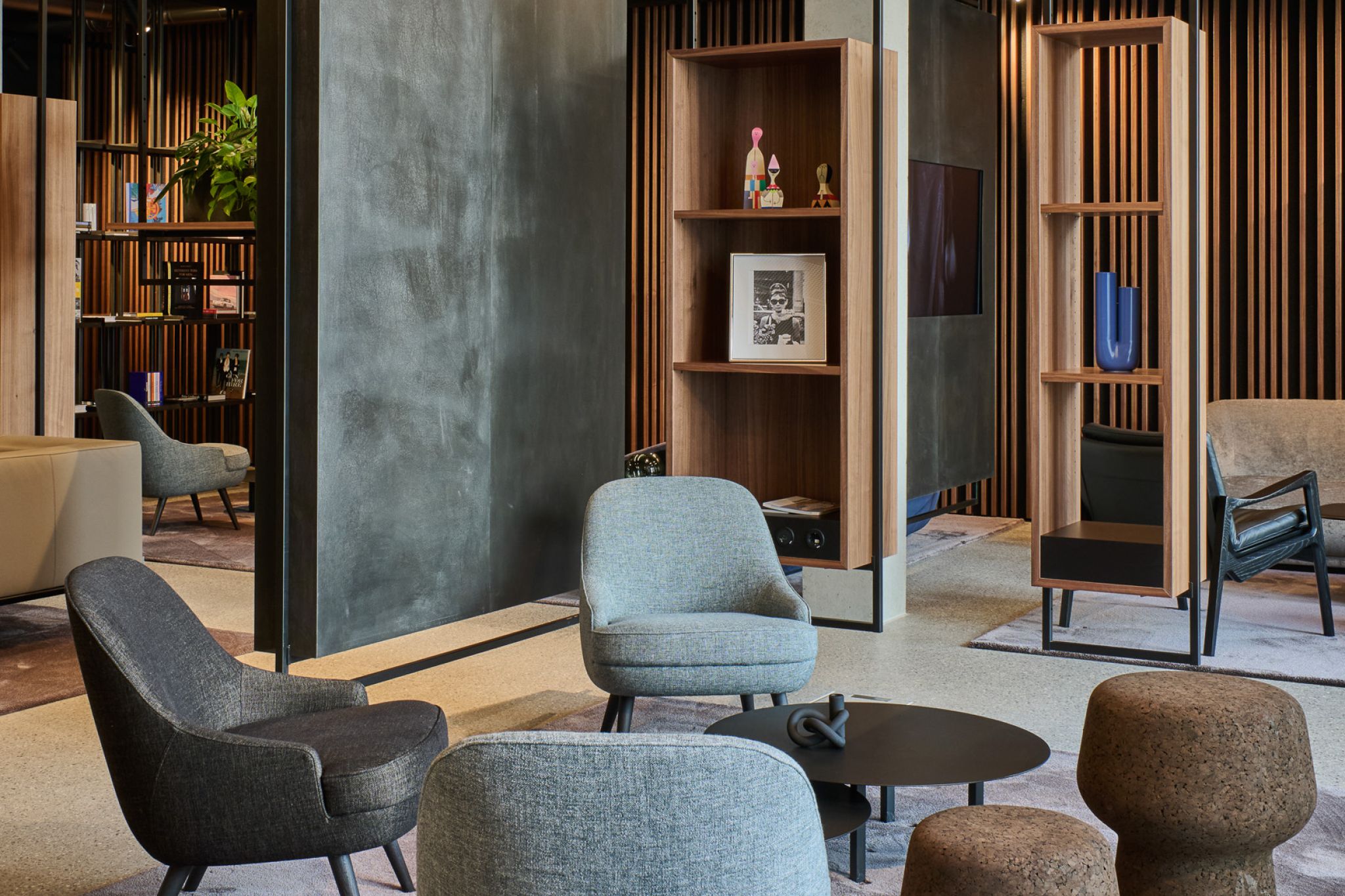 Modern and inviting welcome center in Metzingen, with stylish interior design, clean lines, and minimalist furnishings.